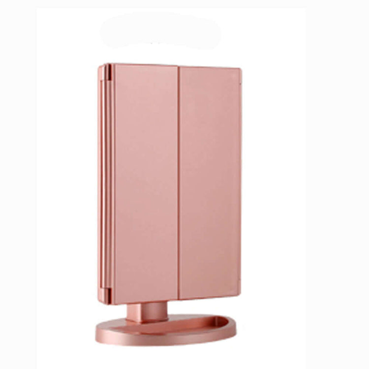 Rose gold Lighting Makeup Mirror with foldable design for flawless makeup application in perfect lighting.