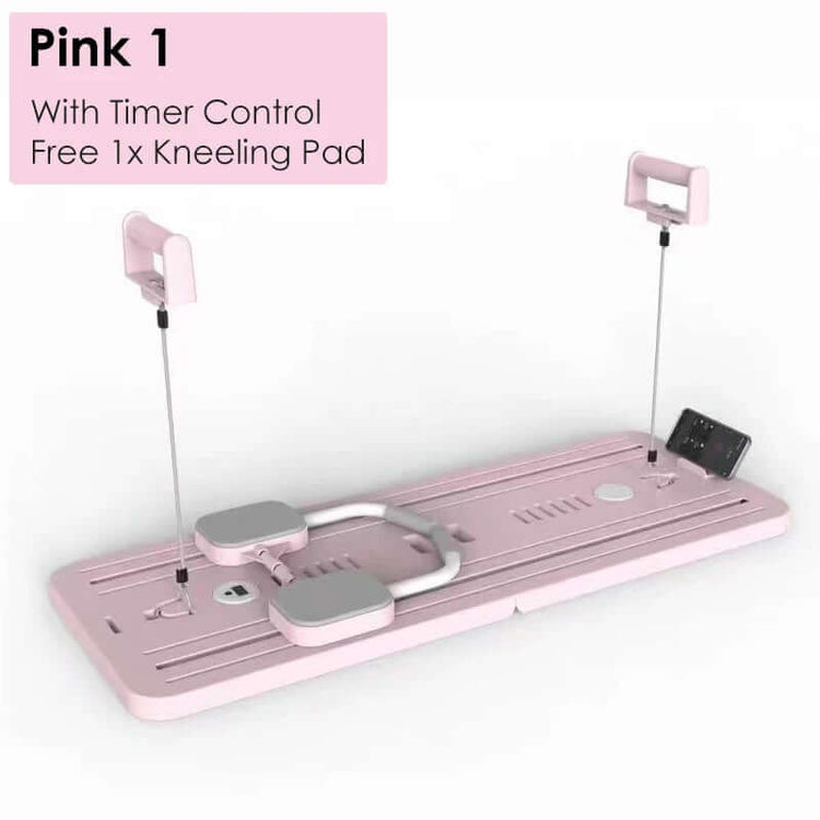 Multifunctional Abdominal Board in pink color with timer control and kneeling pad for full-body workouts.