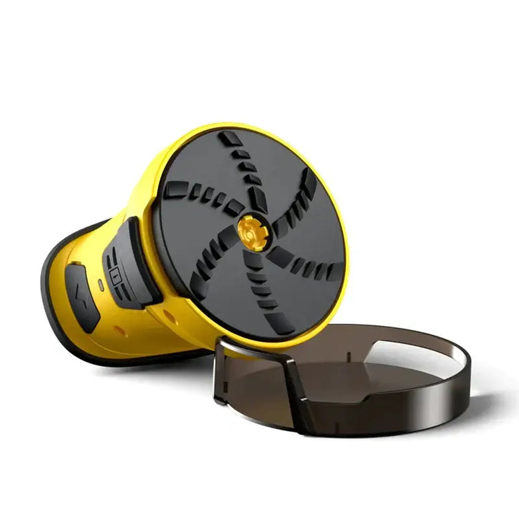 Electric Ice Scraper with rotating blades and powerful battery for efficient ice removal, shown with protective cover.