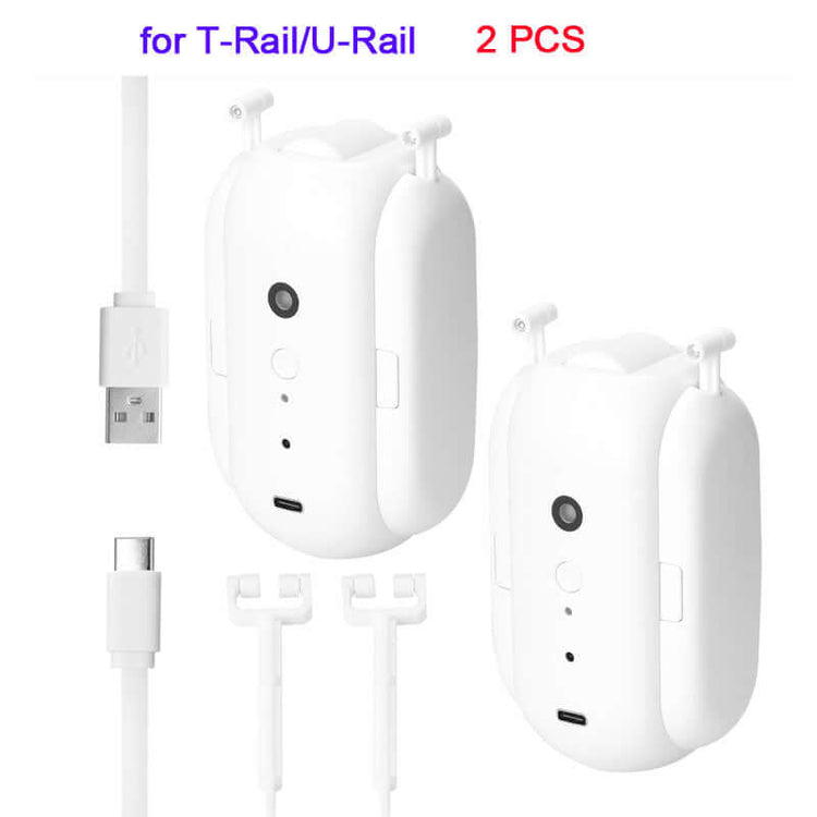 Smart Curtain Robot for T-Rail and U-Rail shown with USB cables, 2 pieces