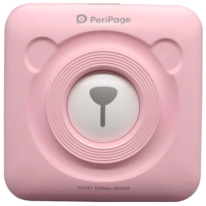 PeriPage Pocket Printer in pink, a cute bear-shaped inkless mini thermal printer for quick and easy printing on-the-go.