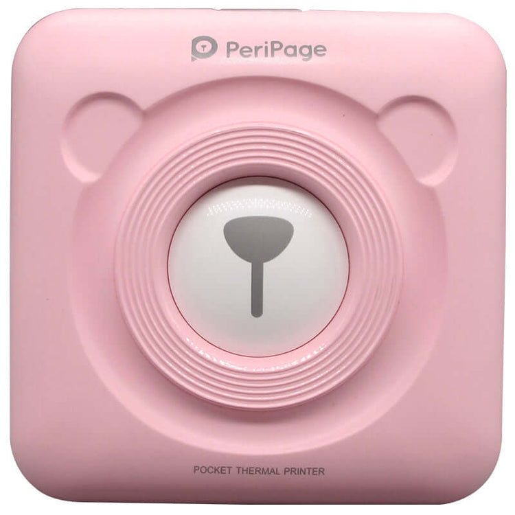 PeriPage Pocket Printer in pink, a cute bear-shaped inkless mini thermal printer for quick and easy printing on-the-go.