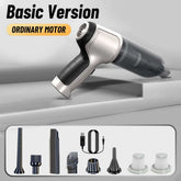Car Vacuum Cleaner & Blower with various attachments on a surface, showcasing its basic version and ordinary motor.