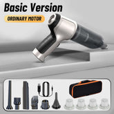 Car Vacuum Cleaner & Blower with basic version attachments and accessories on a surface.