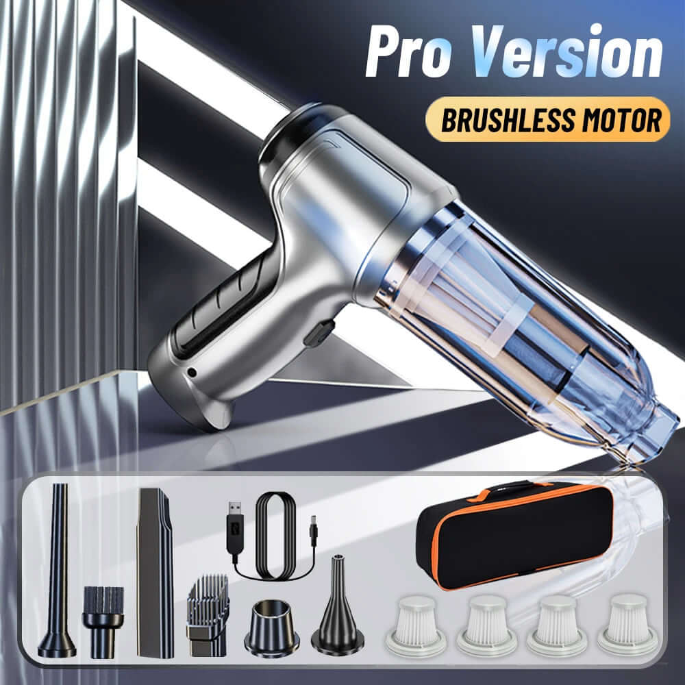 Car Vacuum Cleaner & Blower Pro Version with Brushless Motor and various attachments.