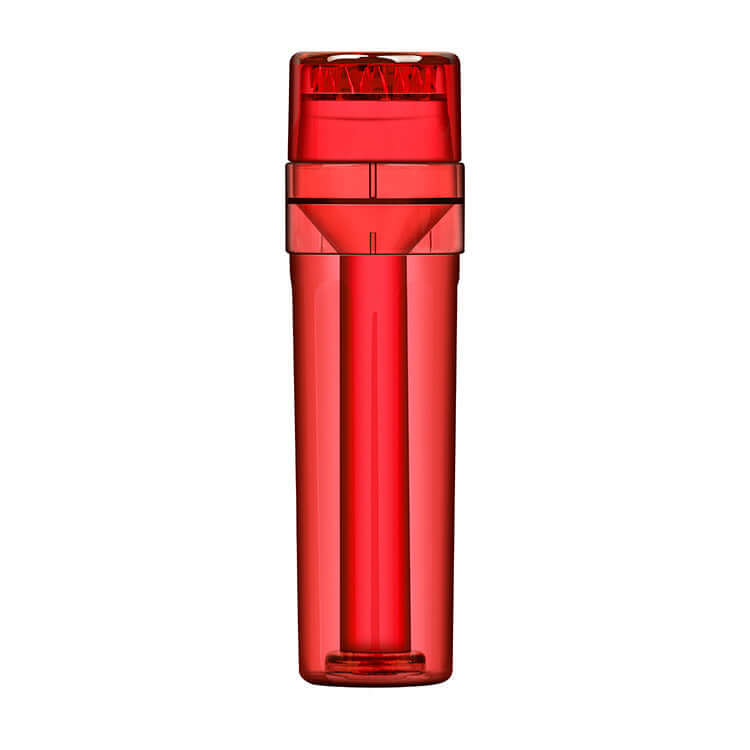 All in One Tobacco Grinder – Grind. Fill. Go. red sleek design for convenient tobacco grinding and dispensing.