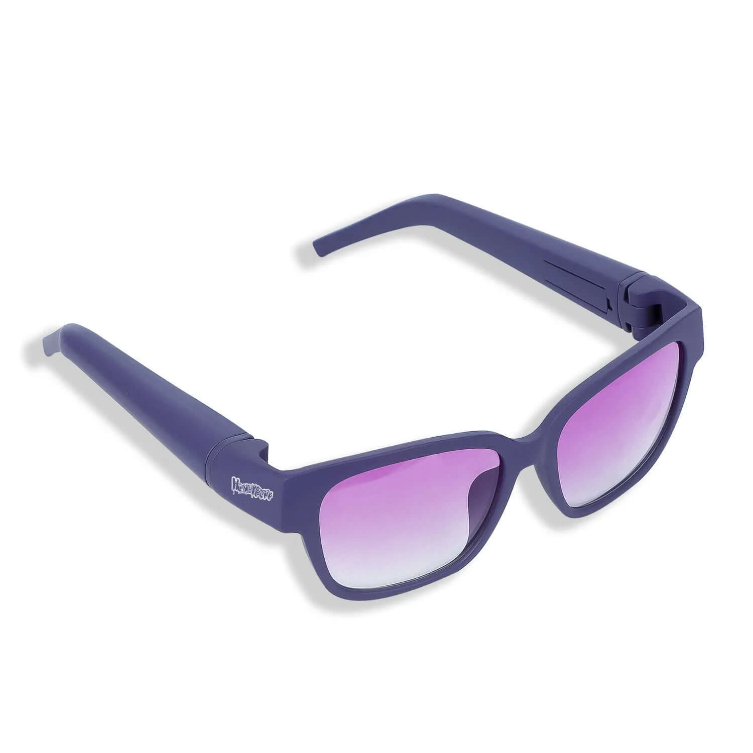 Hidden Storage Sunglasses with secret compartment, stylish purple frame and pink lenses.