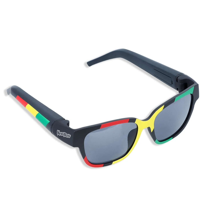 Hidden Storage Sunglasses with colorful frame, featuring secret compartment for discreet storage. Stylish and functional eyewear.