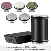 Rolling Knife Sharpener with diamond and polishing stones, featuring various grit sizes for professional knife maintenance.