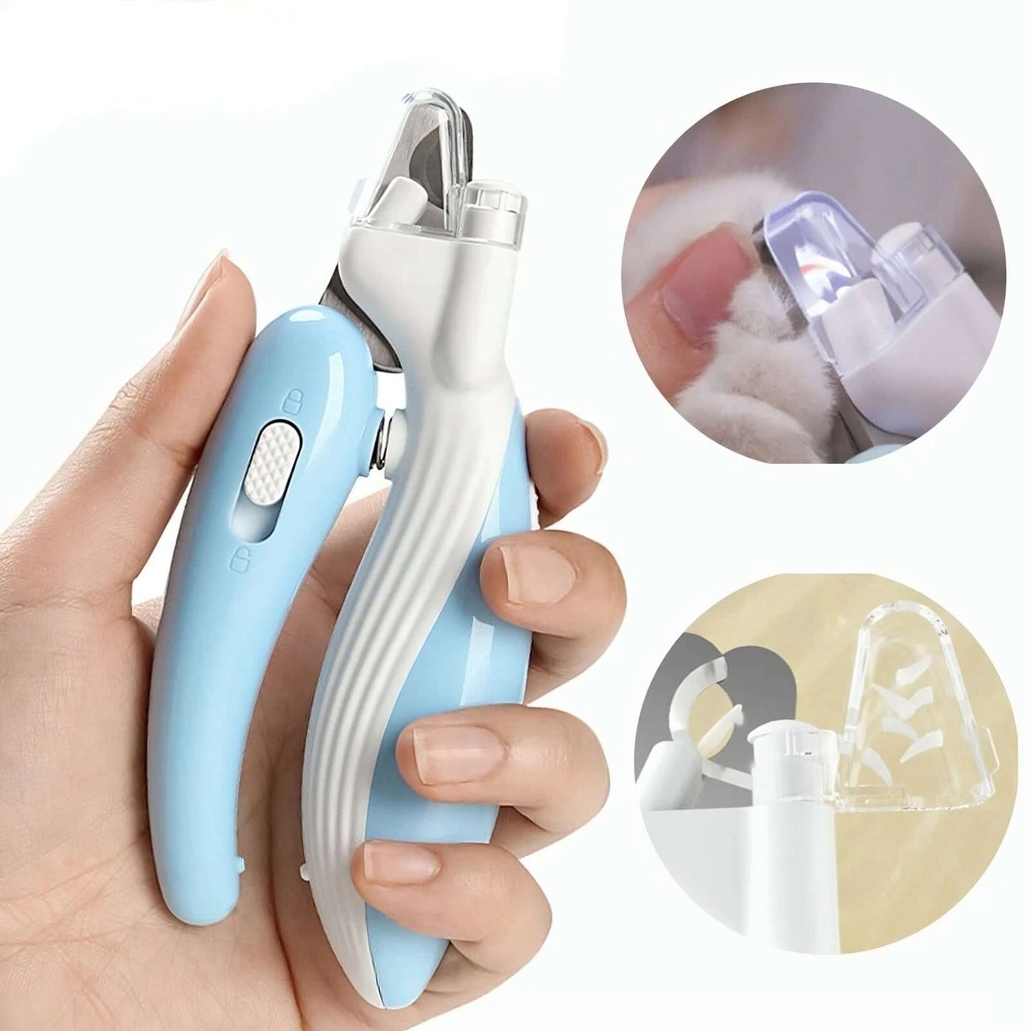 Pet Nail Clipper with Led Light being used for safe and easy pet grooming, featuring LED illumination for precision clipping.