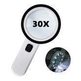 30X LED Magnifying Glass with real-glass lens for clear reading in any light