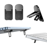 Laptop Stand accessories including clips and support, showcasing the Ultra-Slim Zinc Alloy design.