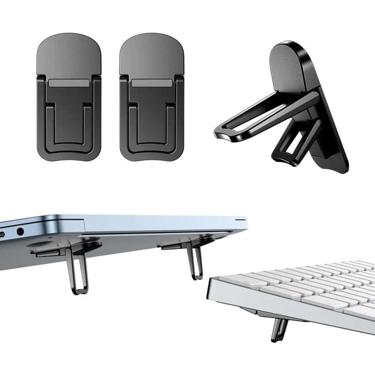 Laptop Stand accessories including clips and support, showcasing the Ultra-Slim Zinc Alloy design.