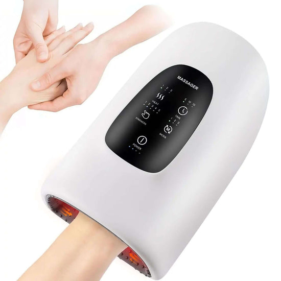 Wireless Electric Hand Massager providing soothing relief with heat and massage features for tired hands.