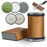 Rolling Knife Sharpener including dual-angle stones and a beech wood body for professional-grade kitchen sharpening.