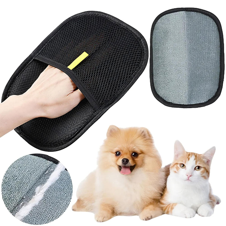 Pet Hair Removal Glove for dogs and cats, reusable fur remover mitt, effective for cleaning pet hair and dander.