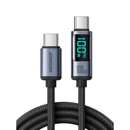 100W USB-C Cable with LED Display showing real-time charging power, durable design for fast and efficient charging