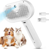 Pet Steam Brush to groom, detangle, and de-shed pets with ease, featuring a USB charging port.