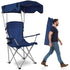 Camping Chair with Canopy featuring a foldable design and a man carrying it for easy transport.