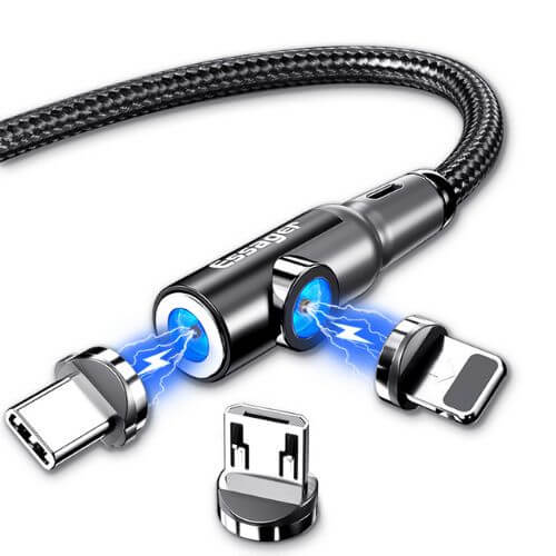 Magnetic Charging Cable with strong magnet and LED fast charging technology, featuring versatile connector tips for efficient charging.