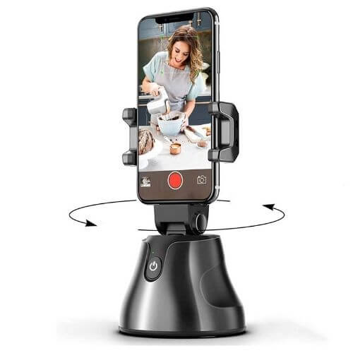 Auto-Tracking Phone Holder in action capturing a person baking with intelligent motion tracking.