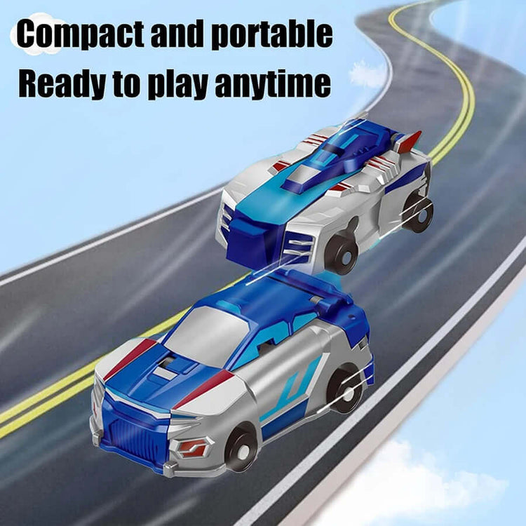 Collision Transforming Dinosaur Car racing on road, showcasing compact and portable design for kids&