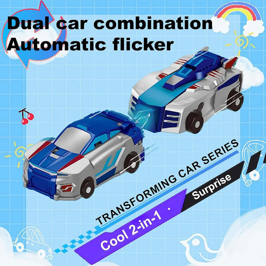 Collision Transforming Dinosaur Car - Dual car combination with automatic flicker feature, 2-in-1 transforming action toy.