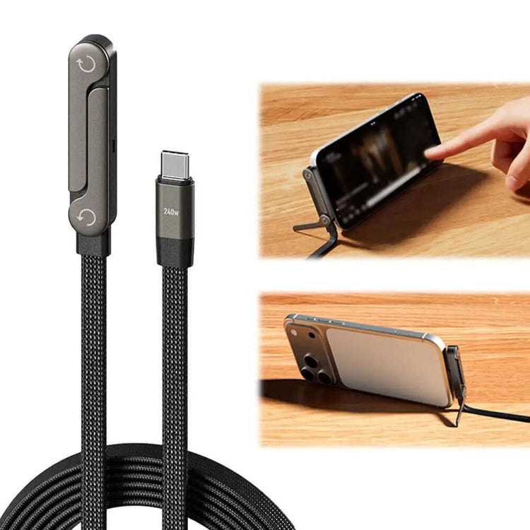 2-in-1 Invisible Holder Charger Cable with stand for smartphone use, showcasing charging and holder functionality.