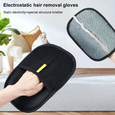 Pet Hair Removal Glove for Dogs & Cats shown cleaning pet hair from a sofa, featuring electrostatic bristles.