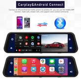 Dash Cam Mirror Screen with Carplay and Android Connect feature for seamless mobile integration while driving.
