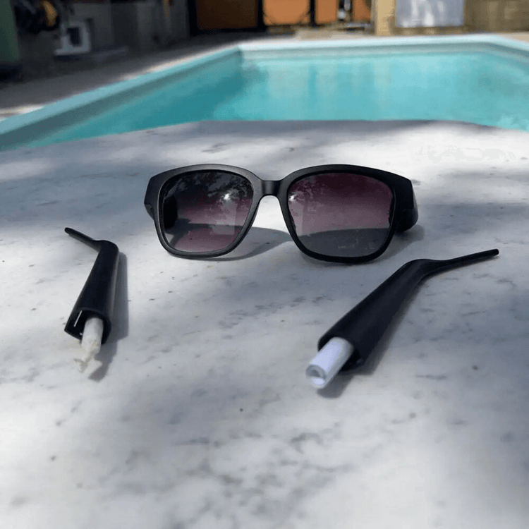 Hidden Storage Sunglasses with detachable arms shown revealing secret compartments for small items, perfect for discreet storage.