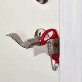 Smart Portable Door Guard installed on a door handle, providing extra security and peace of mind.