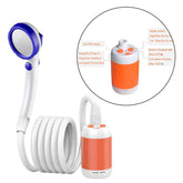 Portable Camping Shower Set with handheld showerhead, hose, and battery pack for hot showers outdoors.
