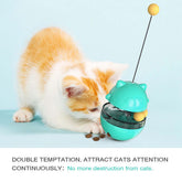 Interactive Cat Treat Ball with cute orange kitten playing and enjoying treats, stimulates hunting instincts and provides snacks.