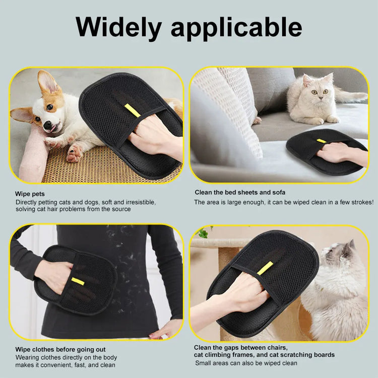 Pet Hair Removal Glove for Dogs & Cats – Reusable Fur Remover Mitt cleaning hair off pets and furniture.