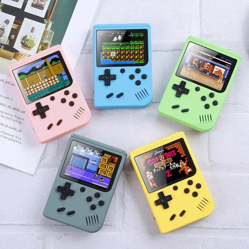 Colorful collection of Retro Mini Handheld Game Console showcasing classic retro games, perfect for pocket-size nostalgia enthusiasts.