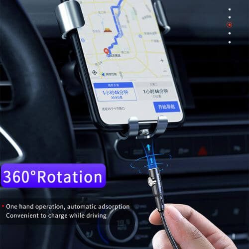 Magnetic Charging Cable with strong magnet and LED, showcasing 360° rotation for easy device charging while driving.