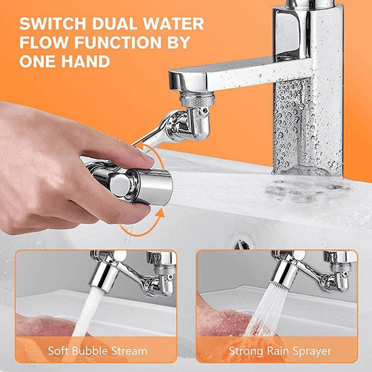 Faucet Extension with rotating dual-mode sprayer for sink upgrade, featuring soft bubble stream and strong rain sprayer functions.