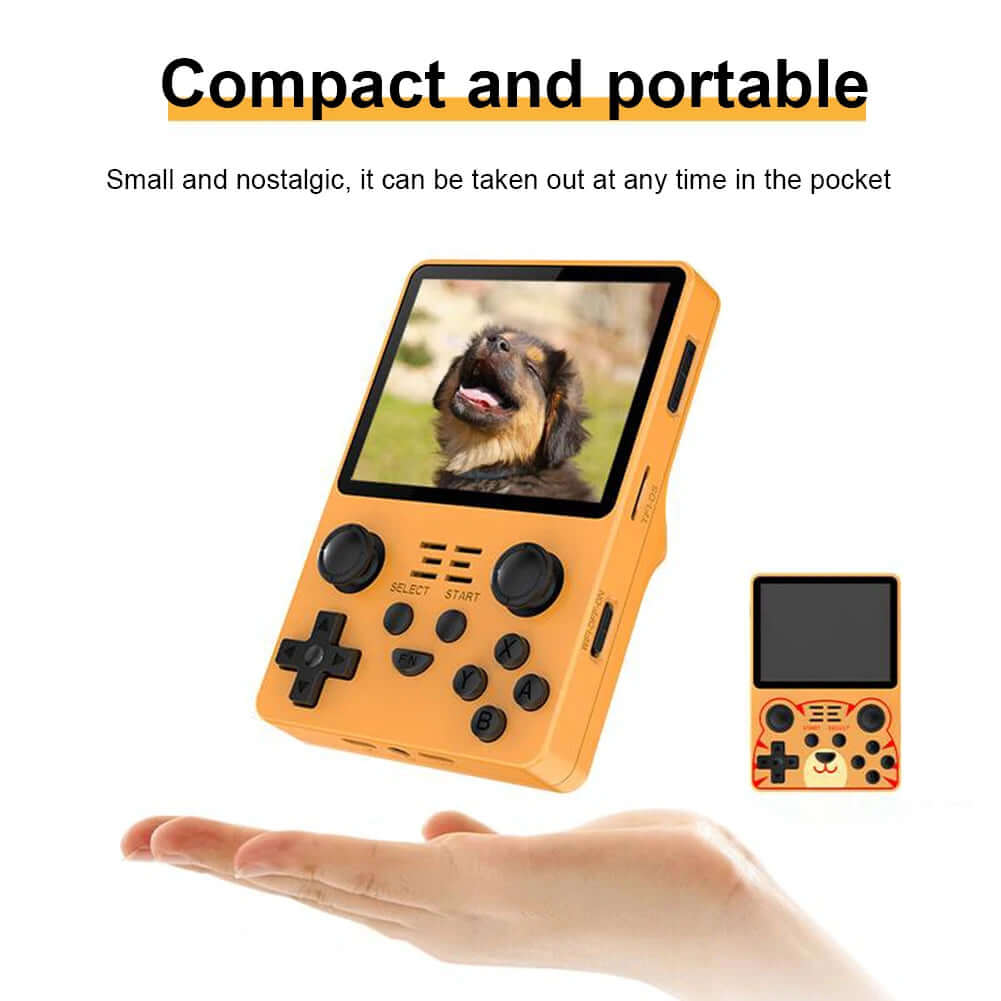 Handheld Game Console displayed with retro design, compact size for easy portability.