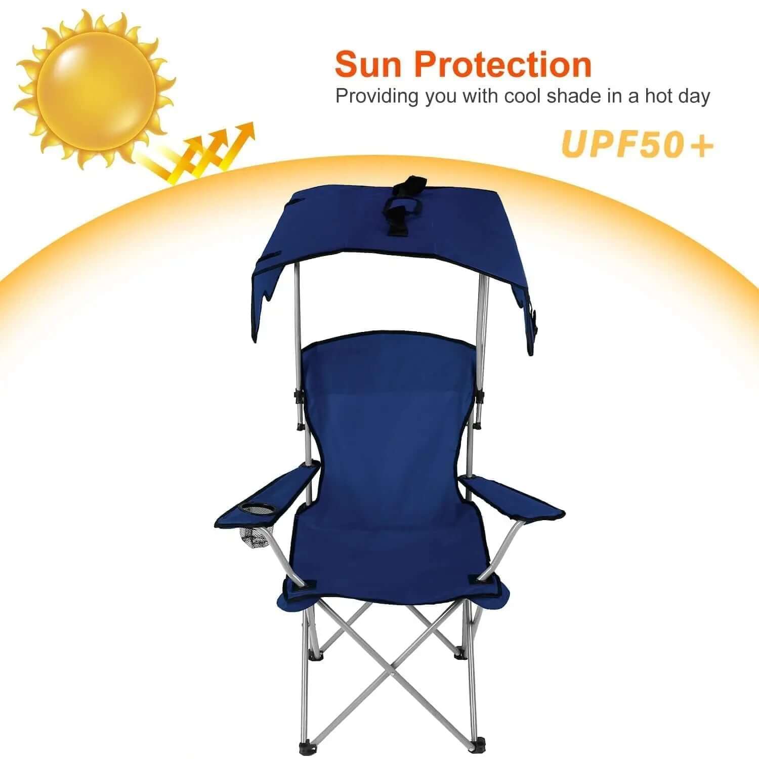 Camping Chair with Canopy featuring sun protection for cool shade on hot days, UPF50+