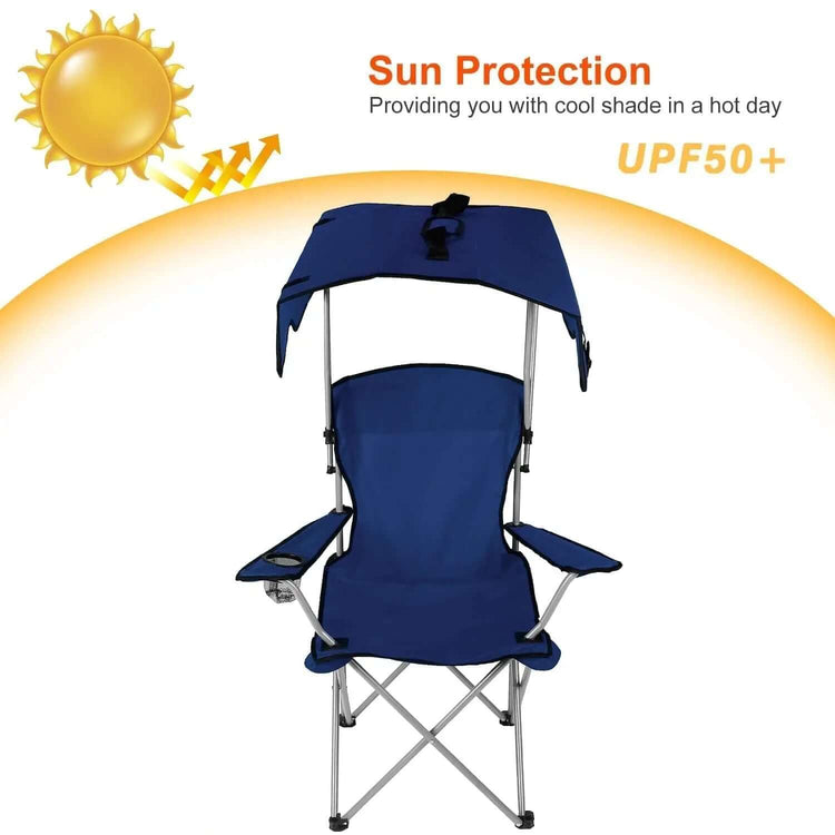 Camping Chair with Canopy featuring sun protection for cool shade on hot days, UPF50+