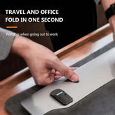 Laptop Stand Ultra-Slim Zinc Alloy in use, highlighting its travel and office foldability for portability.