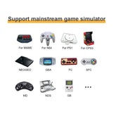 Various game controllers showing compatibility with Handheld Game Console RK3326, supporting MAME, N64, PS1, CPS3, and more.