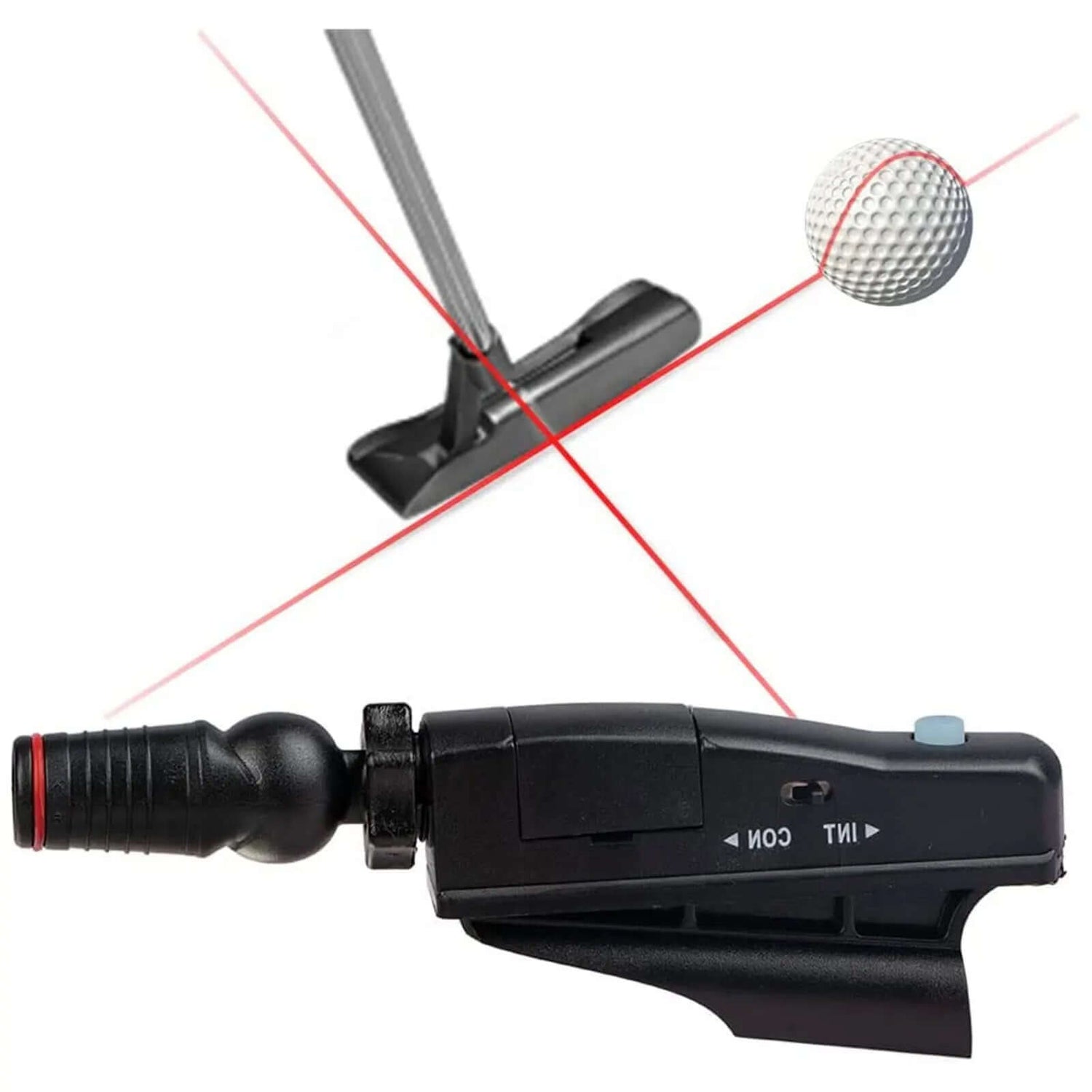 Golf Laser Putting Trainer showing alignment with putter and ball for precise strokes.