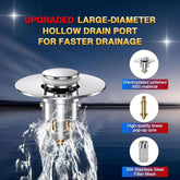 Sink Drain Stopper & Strainer with large-diameter drain port for faster drainage, featuring high-quality materials.