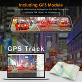 Dash Cam Mirror Screen displaying GPS tracking on a computer map with city traffic at night.