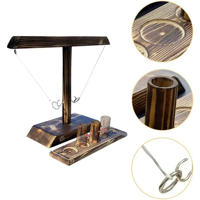 Ring Toss Hook Game with wooden stand and metal hooks for exciting party fun