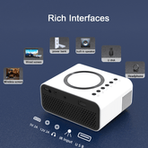 Mini LED Wireless Projector YT300 with multiple interfaces and features for portable home cinema experience.
