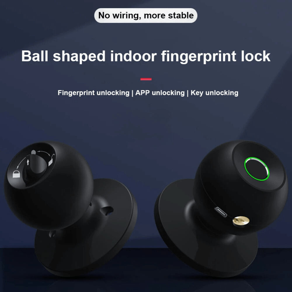 Keyless Smart Knob with App Control featuring a ball shaped design for indoor fingerprint unlocking.