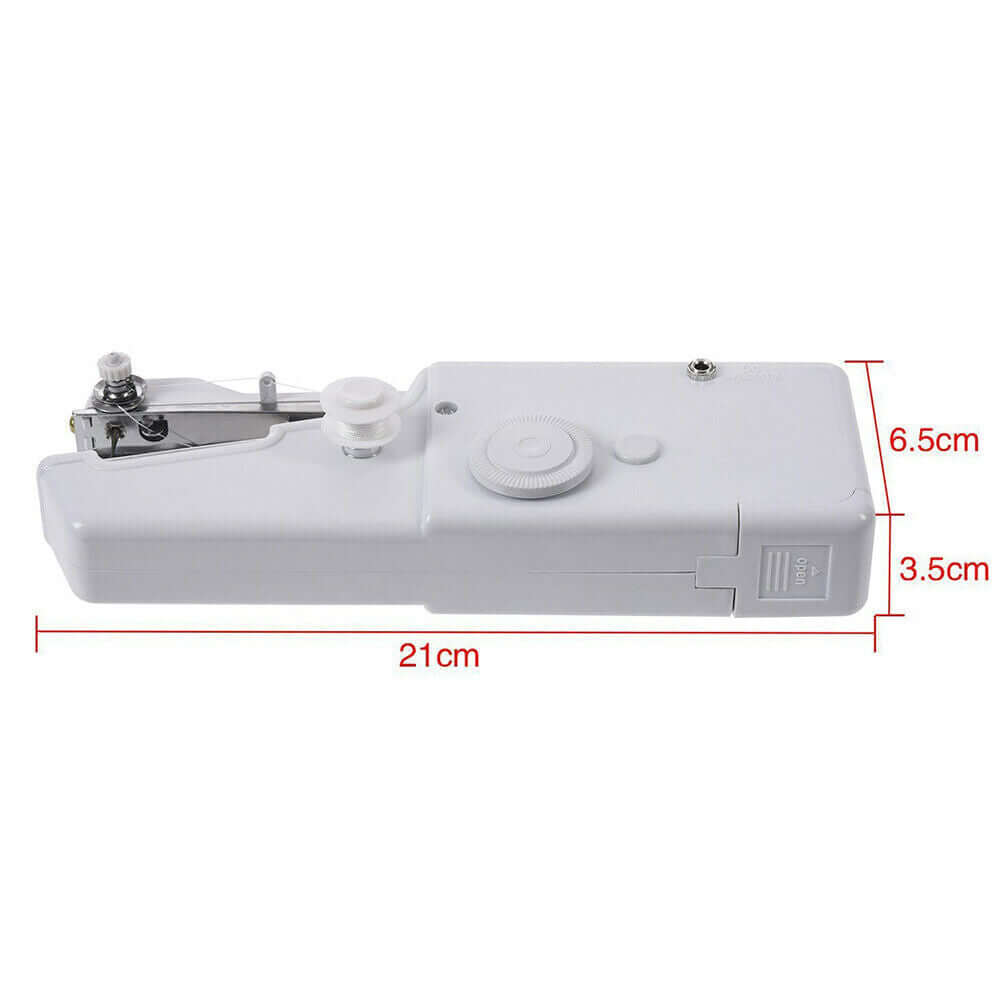 Compact Handheld Sewing Machine with measurements for quick fixes on the go